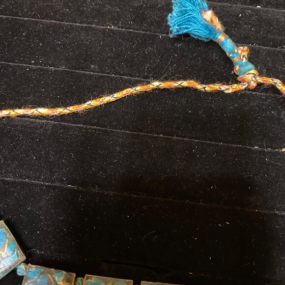 Vintage Bohemian Blue & Gold Gypsy Choker Necklace With Beaded Pendants - Picture 5 of 16